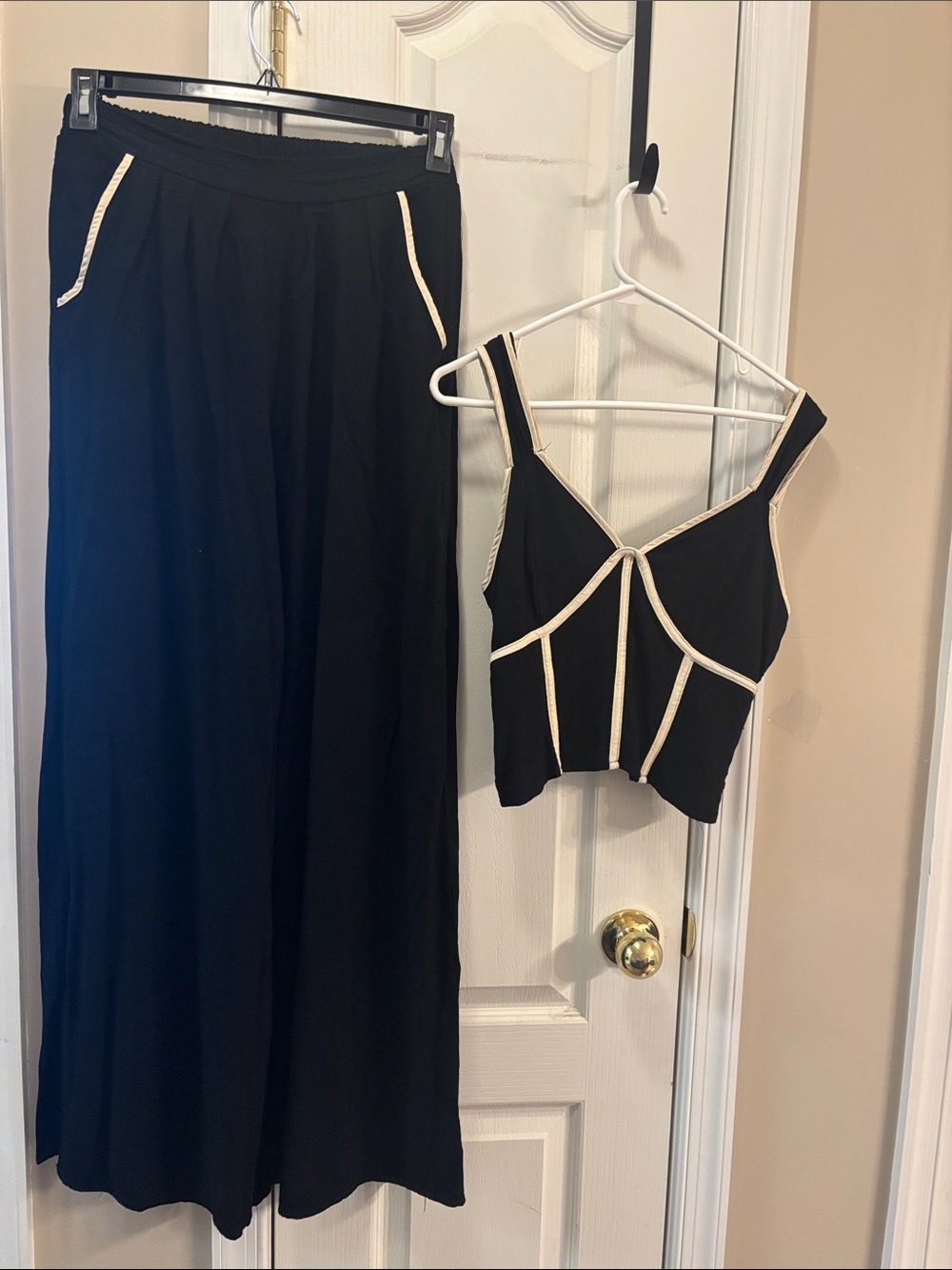 Sienna Sky Black Maxi Skirt and Black Crop Top with Cream Trim
